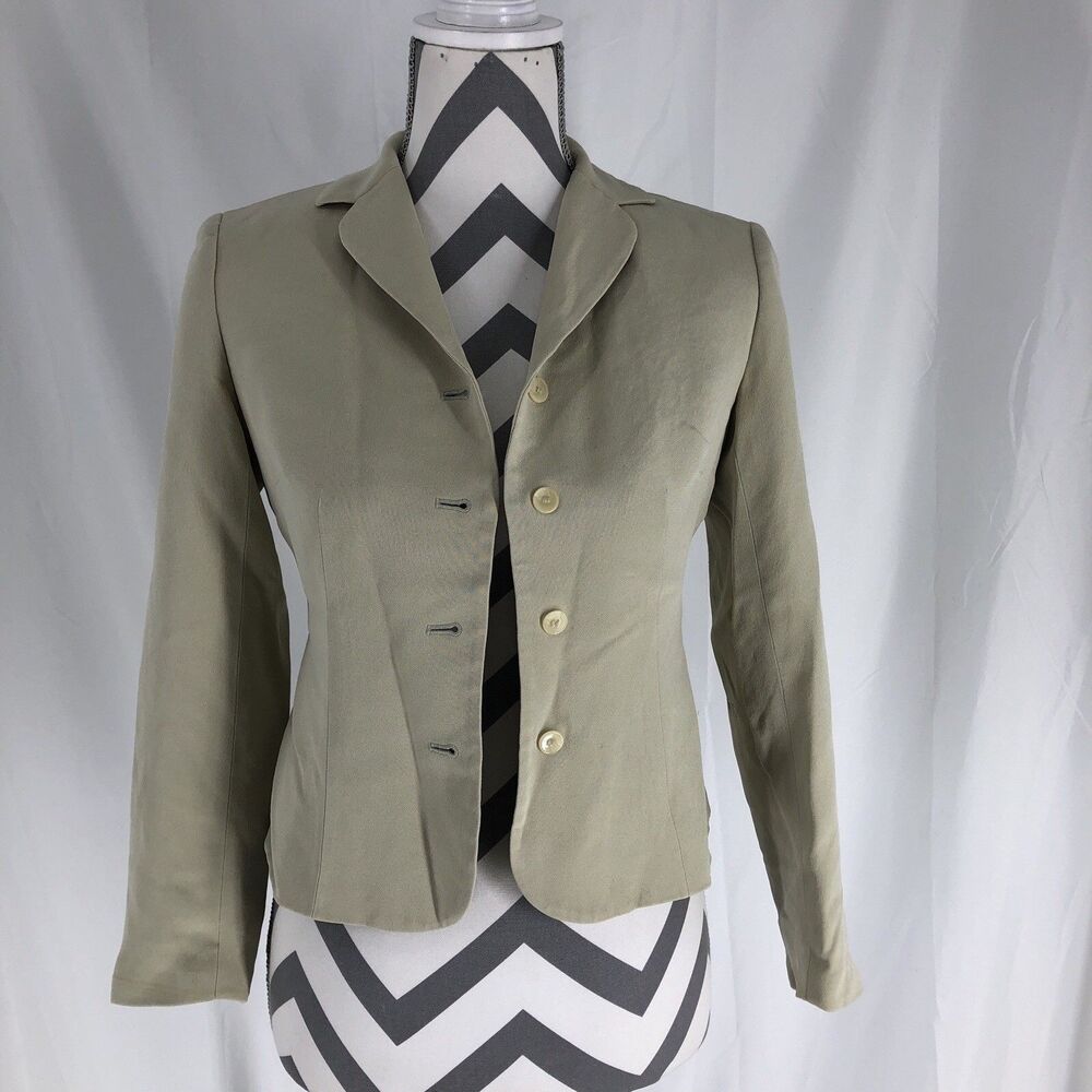 Ann Taylor Blazer Beige Career Jacket w/ Shoulder Pads 4 Button Women Sz P2
